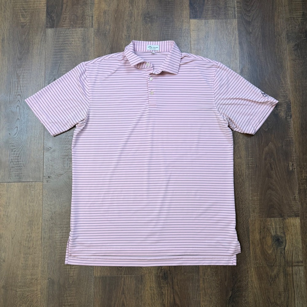 Peter Millar Summer Comfort Mens Large White Striped Polo Carolina Golf Club
